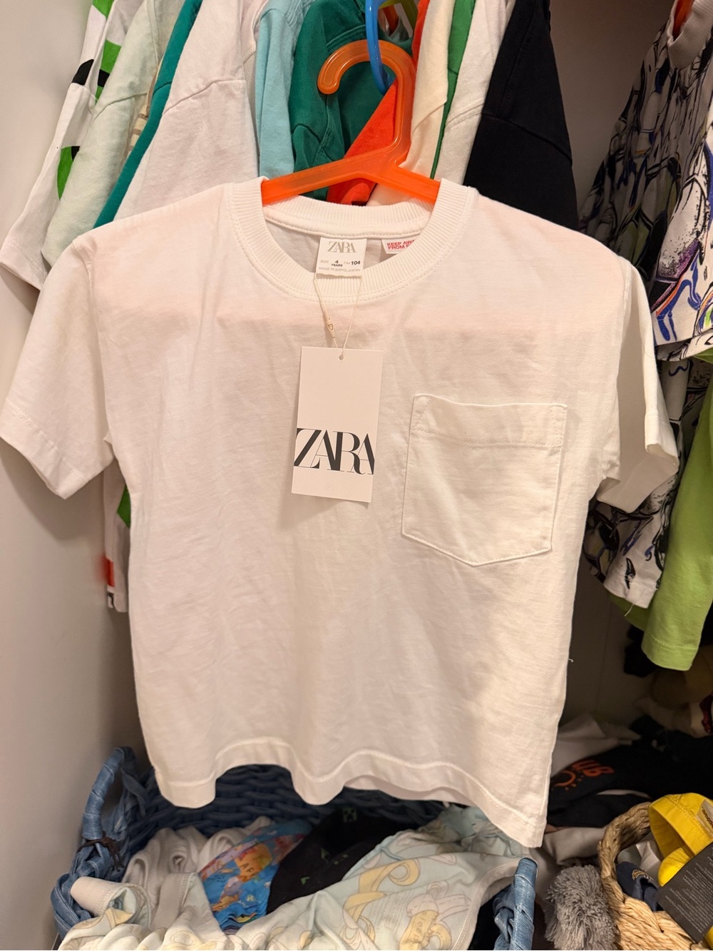 Nwt ZARA 4 years  Kids White Pocket T‑Shirt